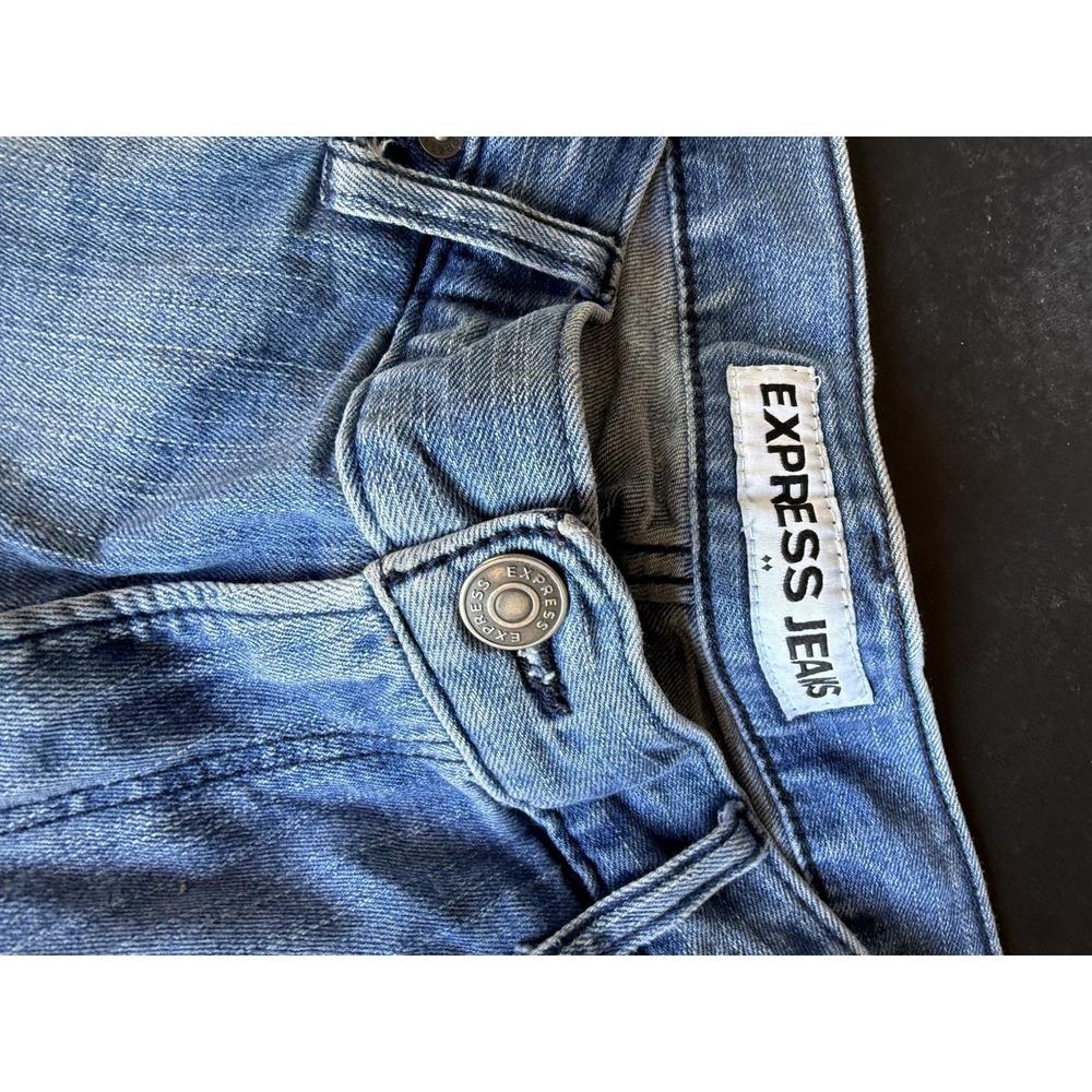 Express Rocco Slim Leg Jeans 36x34 Moto Biker Denim Blue Stretch Mens - Picture 4 of 7